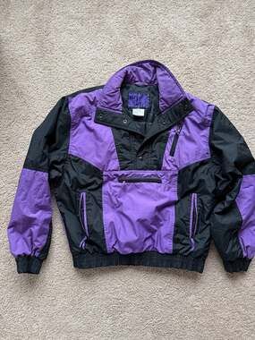 Vintage Dual Control Purple and Black Colorblock 80s 90s Ski Pullover Jacket
